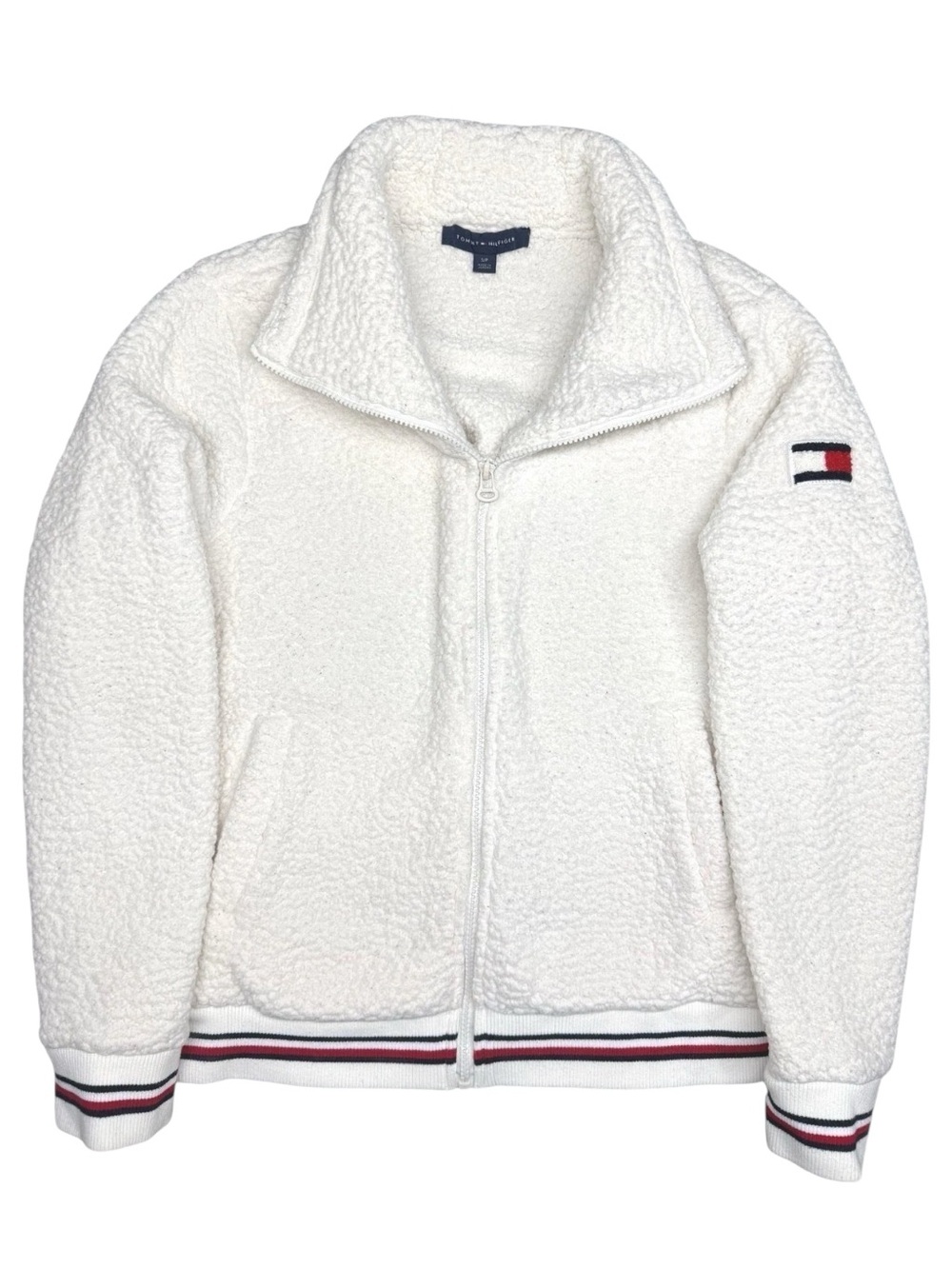 Tommy Hilfiger Off-White Sherpa Zip Jacket with Signature Trim